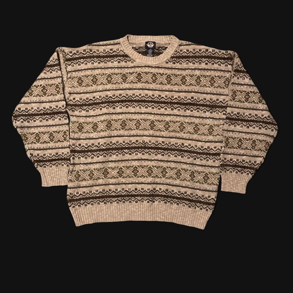 Dockers Vintage 90s beige fair isle knit crewneck sweater Korea L/23